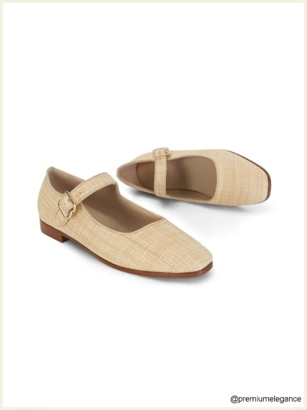 Raffia Square Toe Buckle Strap Ballet Flats Comfortable Dress Shoes